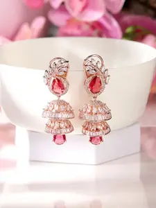 Priyaasi Rose Gold-Plated American Diamond Stone Studded Dome Shaped Jhumkas