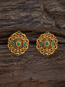 Kushal's Fashion Jewellery Gold-Plated Stone Studded Temple Circular Studs Earrings