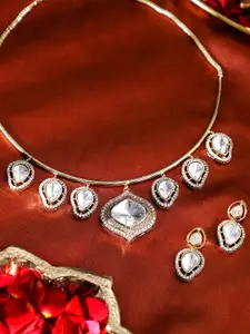 Priyaasi Gold-Plated Kundan-Studded & Beaded Necklace and Earrings