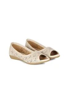 FOOTSHEZ Women Peep Toe Ballerinas with Laser Cuts Flats
