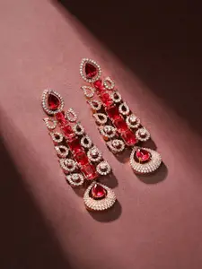 Priyaasi Rose Gold-Plated American Diamond Stone Studded Contemporary Drop Earrings