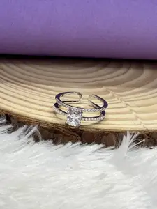 The Jewellery Tale Silver-Plated AD-Stone Studded  Solitaire Cut Adjustable Finger Ring