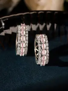 Priyaasi Silver Plated American Diamond Stone Studded Circular Hoop Earrings