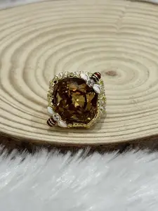 The Jewellery Tale Gold-Plated Stone-Studded Cushion Cut Citrine Finger Ring