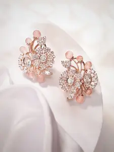 Priyaasi Rose Gold-Plated American Diamond-Stone Studded Floral Studs