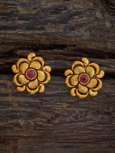 Kushal's Fashion Jewellery Embellished Bridal Gold-Plated Temple Floral Studs Earrings