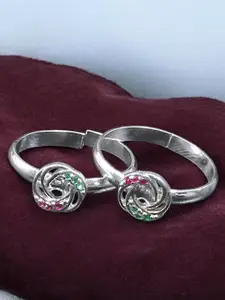 Taraash 925 Sterling Silver Cubic Zirconia Stone Studded Floral Adjustable Toe Rings