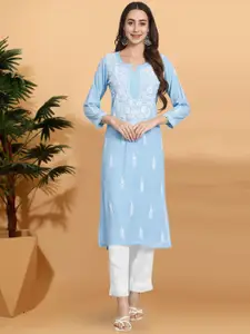 PARAMOUNT CHIKAN Notch Neck Floral Embroidered Chikankari Straight Kurta