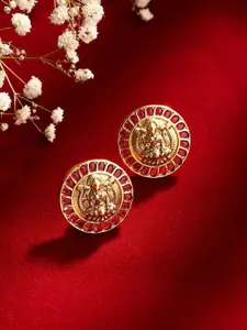 Priyaasi Gold-Plated Stone Studded Lakshmi Goddess Circular Studs
