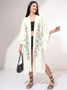 Vishudh Women Shawl Collar Embroidered Kimono Shrug