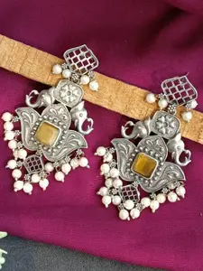 Efulgenz Rhodium-Plated Contemporary Antique Crystals Drop Earrings