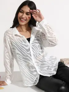 Campus Sutra Self Design Sheer Casual Shirt