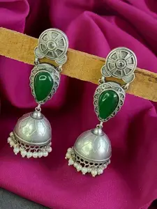 Efulgenz Rhodium Plated Crystal Studded Dome Shaped Jhumkas