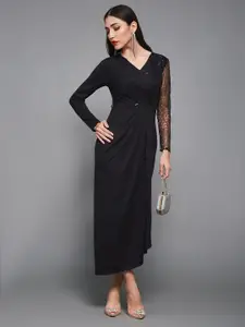 Miss Chase Women Embellished V-Neck Long Sleeves Wrap Maxi Dress