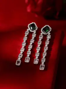 Priyaasi Silver-Plated American Diamond Stone Studded Square Shaped Drop Earrings