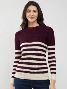 FableStreet Women Round Neck Striped Pullover