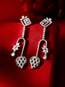 Priyaasi Silver-Plated American Diamond Stone Studded Contemporary Drop Earrings