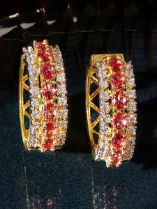 Priyaasi Gold-Plated American Diamond Stone Studded Circular Hoop Earrings