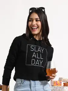 Campus Sutra Women Printed Hooded Long Sleeves Sweatshirt