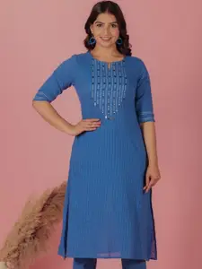 Aramya Striped Mirror Work Cotton A-line Kurta