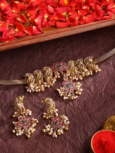 Priyaasi Gold Plated Stones Studded & Beaded Necklace and Earrings