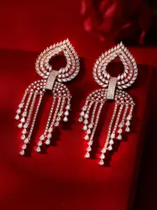 Priyaasi Rose Gold-Plated American Diamond-Stone Studded & Beaded Drop Earrings