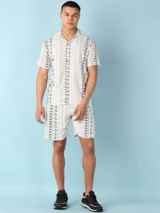 V-Mart Geometric Printed Shirt Collar Short Sleeves Shirt & Shorts