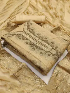 Maroosh Floral Embroidered Beads and Stones Chanderi Unstitched Dress Material