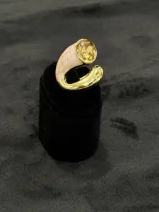 The Jewellery Tale 18KT Gold-Plated Gemstone-Studded Oval-Shaped Adjustable Finger Ring