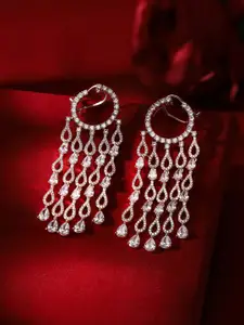 Priyaasi Rose Gold-Plated AD-Stone Studded Teardrop Shaped Tasselled Drop Earrings