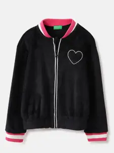 United Colors of Benetton Girls Printed Mock Neck Full Sleeves Front Open Sweatshirt