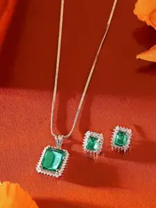 Priyaasi Silver Plated AD Studded Necklace and Earrings