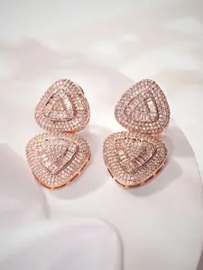 Priyaasi Rose Gold-Plated American Diamond-Stone Studded Geometric Shaped Drop Earrings