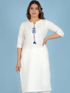 Aramya Thread Work Linen Cotton Straight Kurta