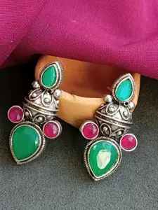 Efulgenz Rhodium Plated Crystal Studded Contemporary Oxidised Drop Earrings