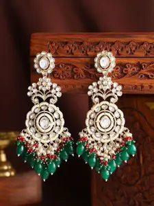 Priyaasi Gold-Plated Kundan Stone Studded & Pearls Beaded Floral Drop Earrings