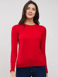 FableStreet Women Round Neck  Buttoned Sleeve Pullover