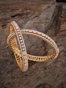 Kushal's Fashion Jewellery Set Of 2 Rhodium-Plated Cubic Zirconia Stone Studded Bangles