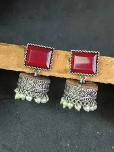 Efulgenz Rhodium Plated Crystals Studded Contemporary Drop Earrings