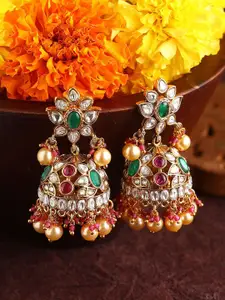Priyaasi Gold-Plated Kundan Stone Studded & Pearls Beaded Dome Shaped Jhumkas
