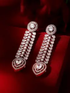 Priyaasi Rose Gold-Plated American Diamond Stone Studded Leaf Shaped Drop Earrings