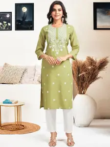 KALINI Floral Embroidered Chikankari Straight Cotton Kurta