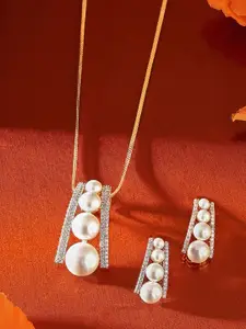 Priyaasi Gold-Plated AD Stone-Studded Necklace and Earrings