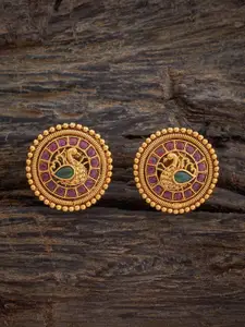 Kushal's Fashion Jewellery Gold-Plated Stone Studded Antique Circular Studs