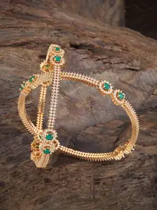 Kushal's Fashion Jewellery Set Of 2 Gold-Plated Cubic Zirconia Stone Studded Bangles