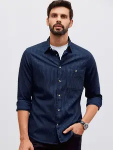 Andamen Premium Slim Fit Textured Self Design Button-Down Collar Cotton Casual Shirt