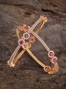 Kushal's Fashion Jewellery Set Of 2 Gold-Plated Cubic Zirconia Stone Studded Bangles