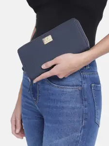 Van Heusen Women Navy Blue Solid Zip Around Wallet