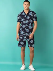 V-Mart Floral Printed Shirt Collar Short Sleeves Shirt & Shorts