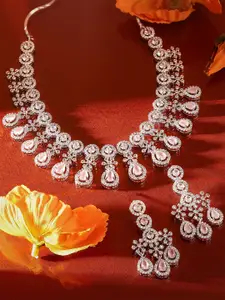 Priyaasi AD-Studded Floral Necklace and Earrings